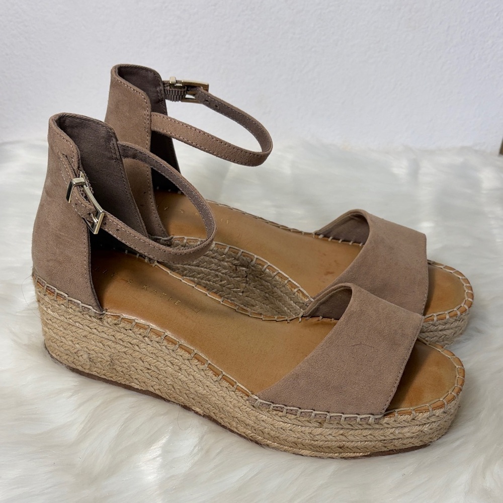 Kelly & Katie Tan Espadrille Wedge Sandals with Ankle Strap